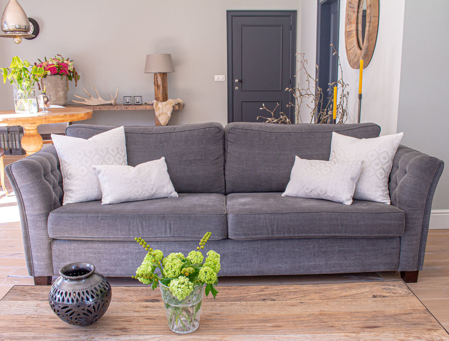 Elegant Silver Metallic Thread Diamond Brocade Chiapas Cushions Elevating Living Room Decor