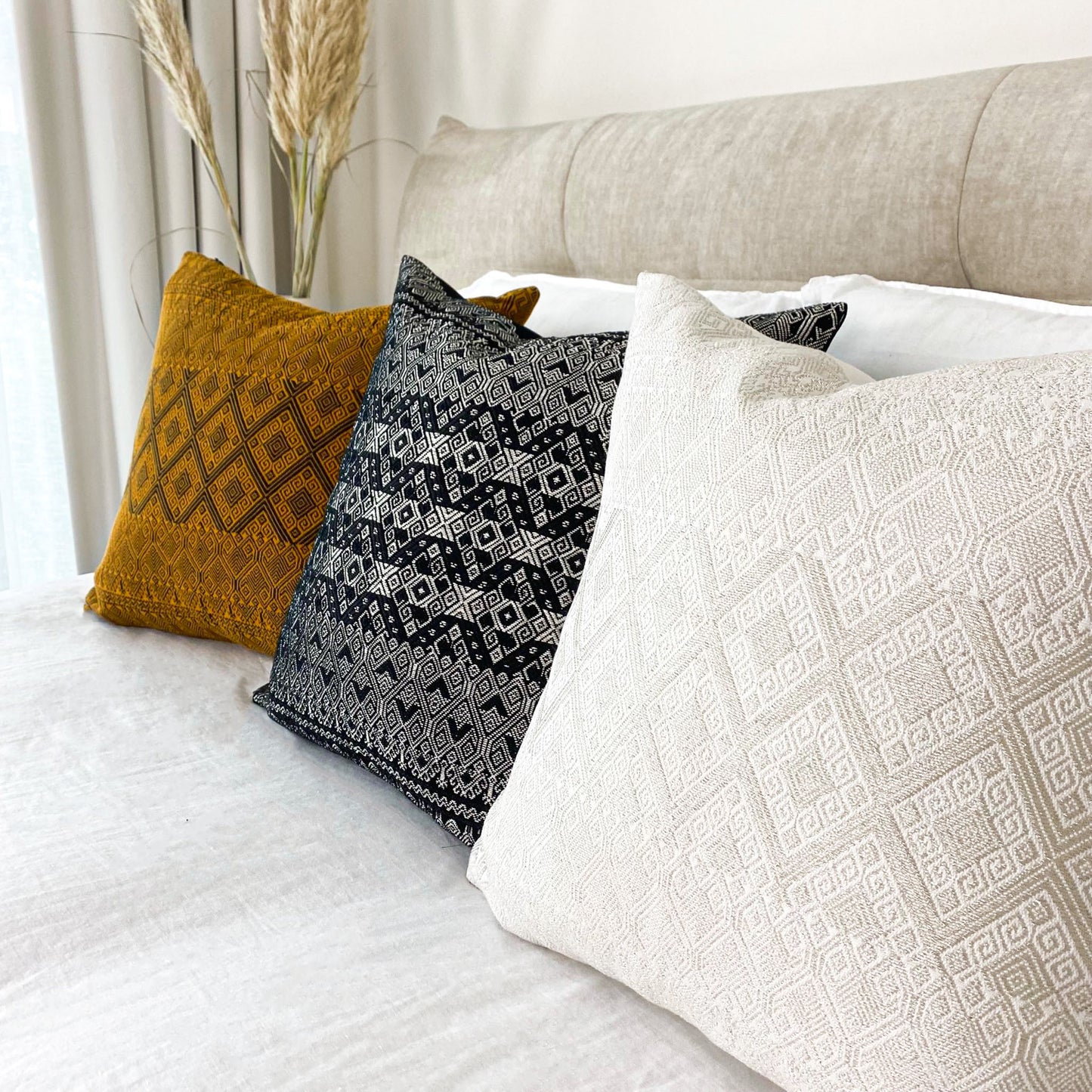 Cecy metallic Chiapas cushion collection enhancing the charm of a well-dressed bed