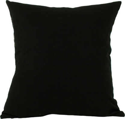 Silver metallic thread Diamond Brocade Chiapas Cushion, featuring a black cotton base.